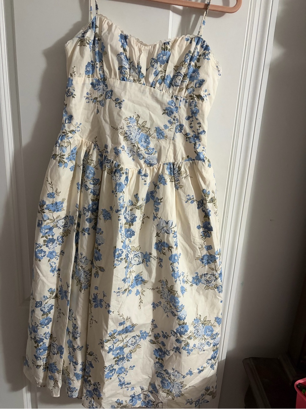 a new day Cream Midi Dress with Blue Floral Print